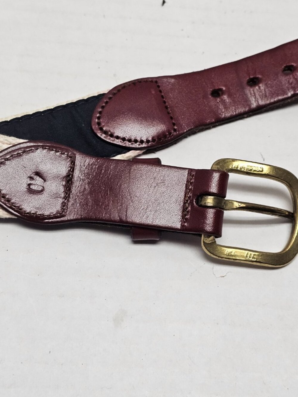 Hand Made in Essex Ct USA SailBoat Nautical Navy Blue Leather Men Brass Belt 40 - Picture 8 of 16